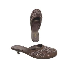 Splash Kitten Heel Mule Women 8.5 Brown Beaded Sequin Vintage Y2K Boho Glam